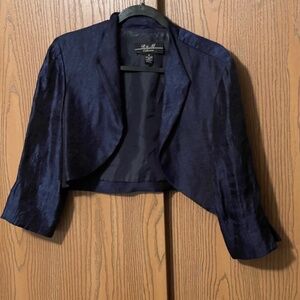 R & M COLLECTION WOMENS BLUE METALLIC BOLERO JACKET SIZE 16 PARTY DRESS